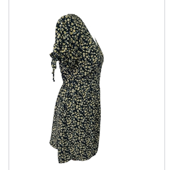 Purple Snow Floral Dress Large Boho Tie Sleeves Button - Picture 4 of 4